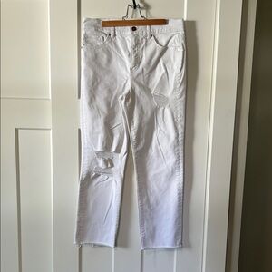 Express White Distressed Ankle Jeans